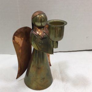 Brass Copper Angel Single Candle Holder Christmas 6" Vintage